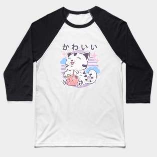 Kawaii Aesthetics Japanese Strawberry Milk Shake かわいい Cat - Violet - Strawberry Milk Baseball T-Shirt